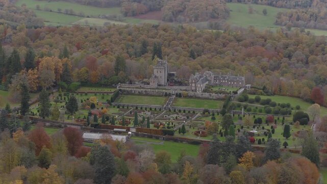 Aerial view of Drummond Castle Gardens located in Scotland