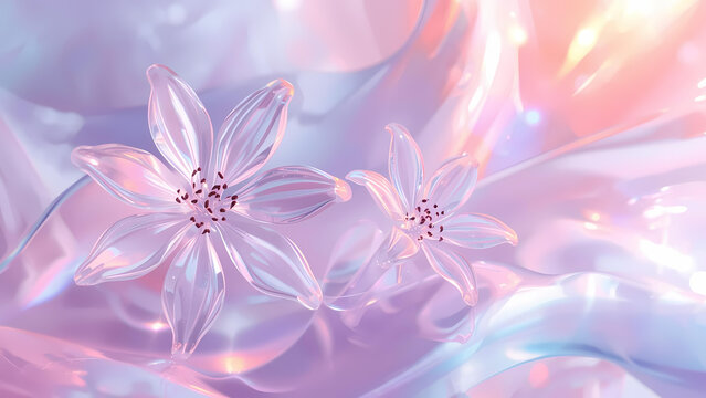 Dreamy holographic pastel abstract background in lilac and blush coral tones with soft glow and smooth gradients. Ideal for beauty, fashion, and digital art projects.  - Powered by Adobe