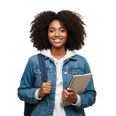 Smiling young woman holding a tablet isolated on transparent background