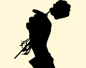 Silhouette of hand holding a sunflower concept design. Icon of a wilted sunflower. Vector illustration.