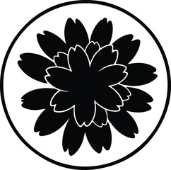 Vector flower blossom in black and white simple silhouette illustration