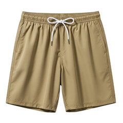 Khaki elastic waist shorts with drawstring isolated on transparent background