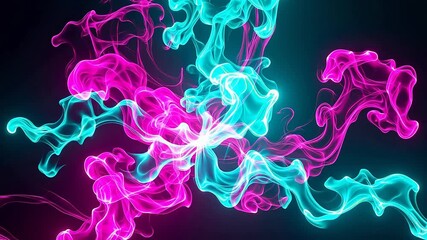 Abstract Fluid Smoke Swirls in Vibrant Neon Pink and Cyan Colors