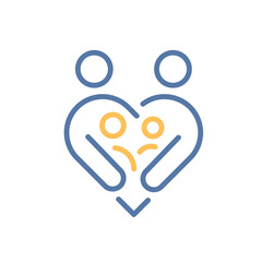 Parents and children in heart shape. Vector thin line illustration. Editable stroke.