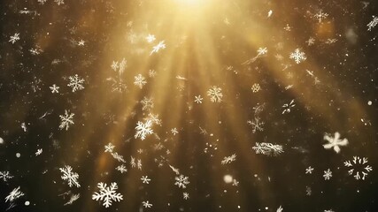 Falling snowflakes with golden light rays background - Powered by Adobe