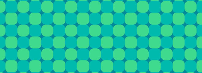 Abstract geometric seamless pattern design with green and blue circles, squares on a blue background. Perfect for design modern digital, wallpaper graphics, or fabric and print media.Eps10 © Selviana