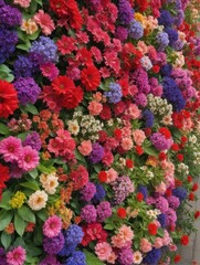 Naklejka premium A stunning wall covered with a vibrant mix of red