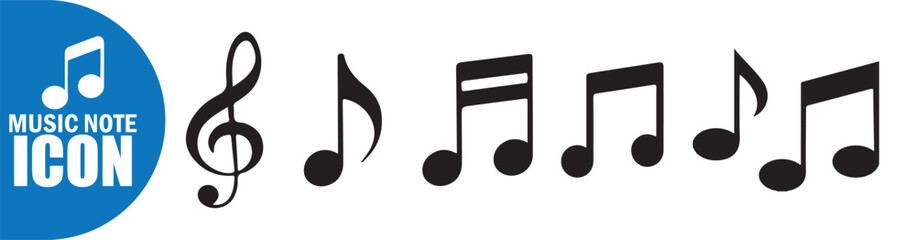 Music notes icon set, Basic Music Notes and Treble Clef Icons. Vector Illustration eps 10