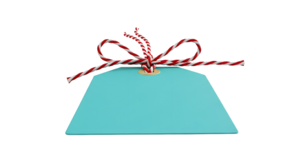 Gift - Blank blue gift tag with red and white striped string for labeling presents and packages, perfect for holiday gifts