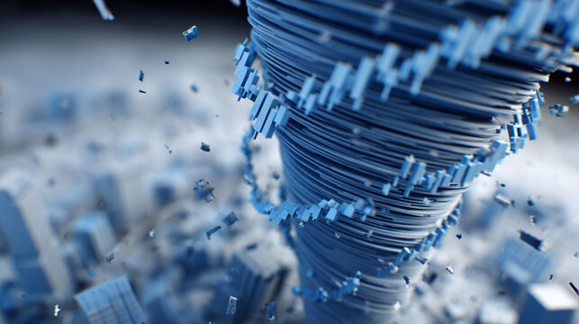 Floating stock market icons form a luminous spiral, creating a dynamic, hyperrealistic visualization of financial data, trends, and digital investment concepts. - Powered by Adobe