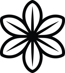 Simple black six petal flower silhouette icon