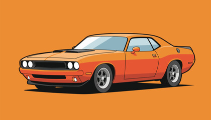 Vibrant orange classic muscle car illustration with retro appeal for automotive designs and vintage style projects