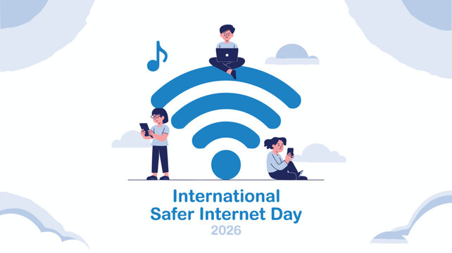 International Safer Internet Day 2026 People Using Devices on Wireless Network Illustration - Powered by Adobe