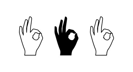 Fototapeta premium Three hands making the okay gesture one in silhouette