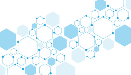 Science network pattern blue Hexagonal abstract background. Big Data Visualization structure elements . Health care and science medical pattern innovation. Template design with concept Dots and lines.