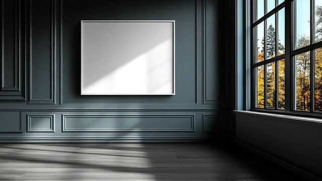 Modern minimalist room with blank canvas and sunlight