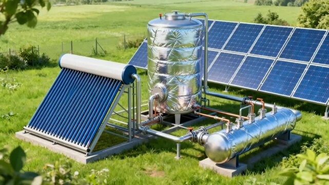 Medium perspective of a solar thermal energy storage setup demonstrating ecofriendly heat retention methods supporting renewable power generation.