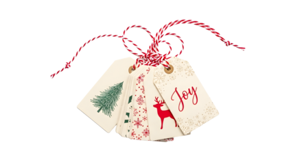 Gift - Christmas gift tags with holiday designs and red string, festive labels for presents and holiday decorations