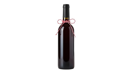 Gift - Elegant dark red wine bottle with decorative red and white bow tied around the neck isolated on white background, perfect for holiday gift ideas