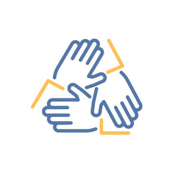 Hands together in triangle icon.  Vector thin line illustration. Editable stroke