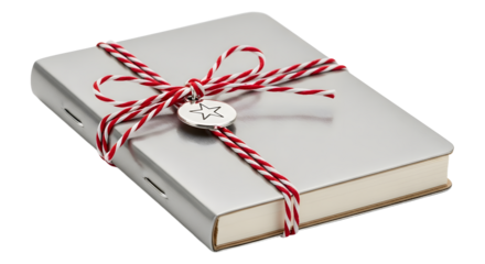 Gift - Gift wrapped book with red and white twine and star charm, perfect for holidays and special occasions