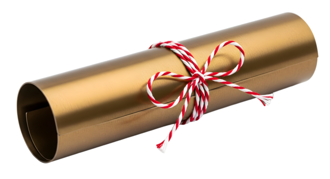 Gift - Golden Christmas cracker with red and white ribbon tied in a bow, festive holiday decoration perfect for celebrations and parties