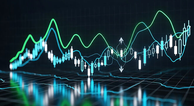 Digital financial graph with upward trend and stock market data