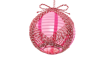 Gift - Decorative pink and white striped spherical lantern wrapped with red and white twine string, perfect for parties and festive decorations