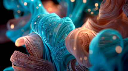 Glowing ribbon waves form a soft spiral symbolizing fluidity motion and continuous growth representing energy flow harmony and the elegance of abstract luminous forms in dynamic composition