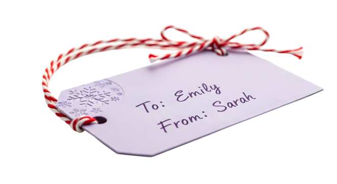 Gift - Gift tag with red and white twine, personalized with handwritten To and From names, perfect for labeling presents or gifts