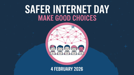 Safer Internet Day 2026 Cartoon Children Online, Global Network, Cybersecurity Awareness, February 4th