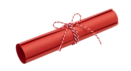 Gift - Red rolled certificate tied with striped string on white background, perfect for graduation or achievement presentations