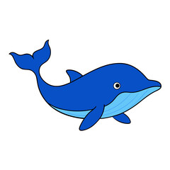 A charming cartoon blue dolphin swimming gracefully isolated on white background isolated on transparent background