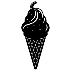 Black silhouette of a soft serve ice cream cone with sprinkles isolated on white background isolated on transparent background