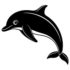 Stylized black silhouette of a dolphin jumping in the ocean isolated on white background isolated on transparent background
