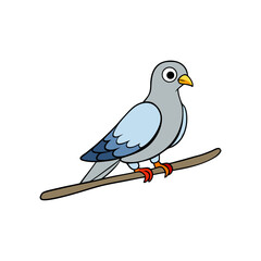 Cute cartoon pigeon perched on a branch isolated on white background isolated on transparent background