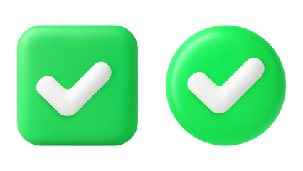 Green checkmarks in square and circle on white check mark