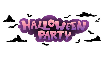 Halloween Party Cloud Text with Bats and Silhouettes