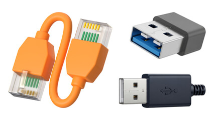 Orange Ethernet Cable and USB Connectors network
