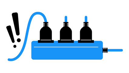 Power strip with three plugs and exclamation marks