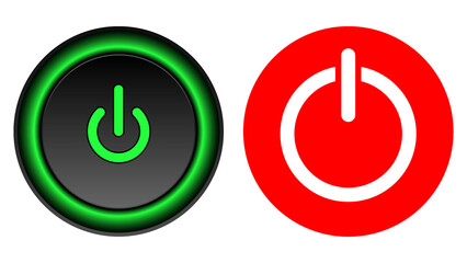 Power buttons green and red with power symbol on off