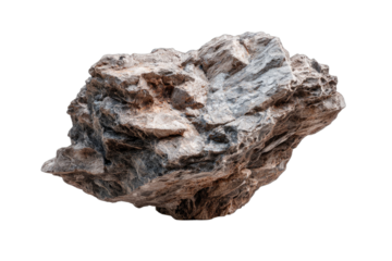 A large rock with a rough, textured surface, showcasing various shades of gray and brown.