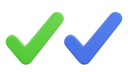 Two 3D checkmarks one green one blue on white check mark