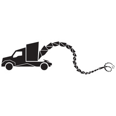 Silhouette of a truck dispensing a long winding stream of material
