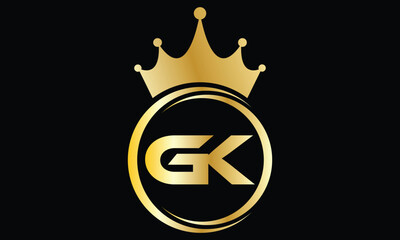 abstract golden GK crown letter logo.