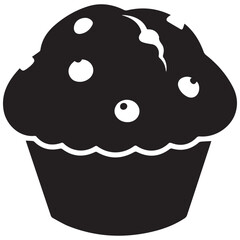 Simple black silhouette of a muffin with berries