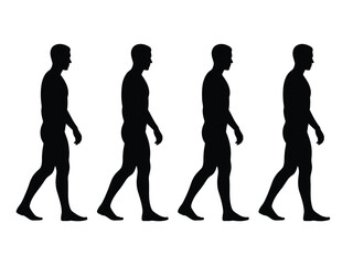 Obraz premium Four black human silhouettes walking in sequence male movement