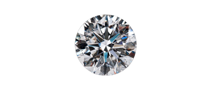 Close-up view of a sparkling round brilliant cut diamond on a white background, showcasing its facets and clarity.