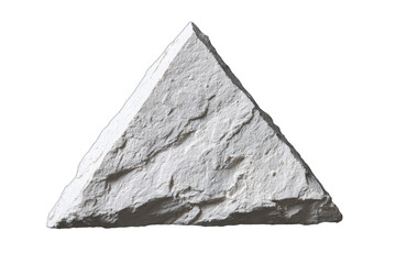 Close-up of a white triangular stone with a rough, textured surface, isolated.