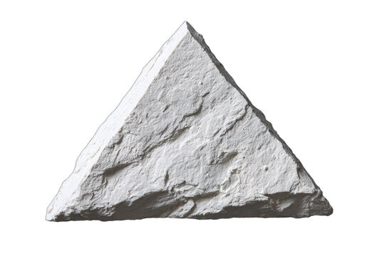 Close-up of a white triangular stone with a rough, textured surface, isolated.